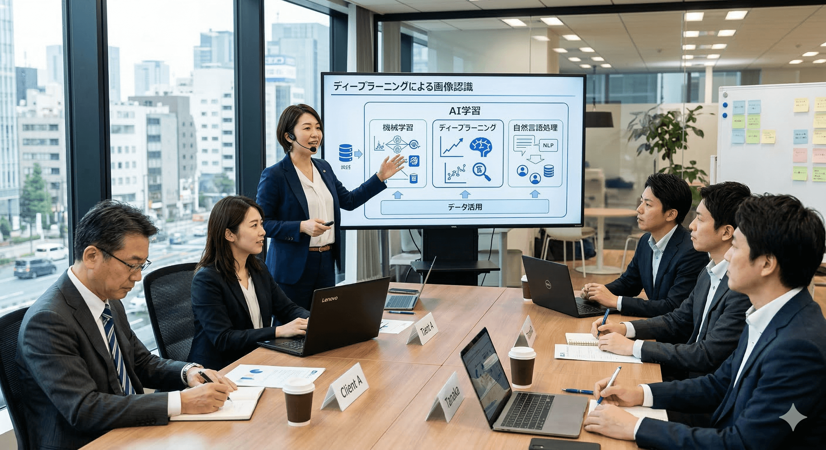 AI人材育成 - 大型モニターでの研修風景